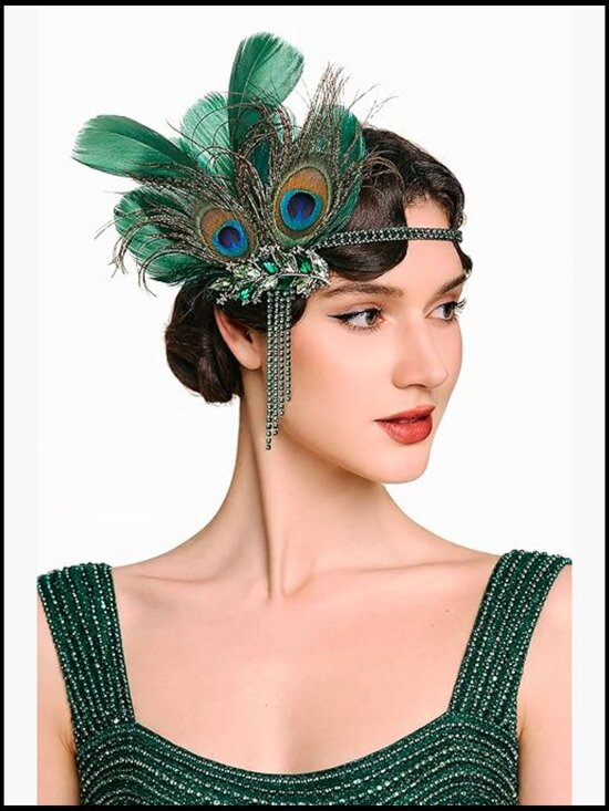 Feather Headpiece 1920s Flapper Headband Great Gatsby Crystal Hair Accessory main image 5